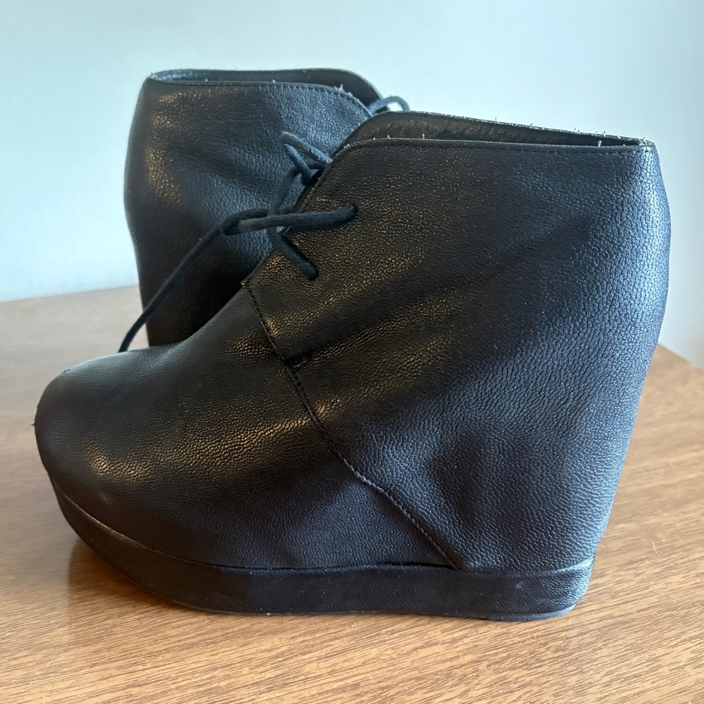 Jeffrey Campbell Alexa Black Leather Wedge Booties